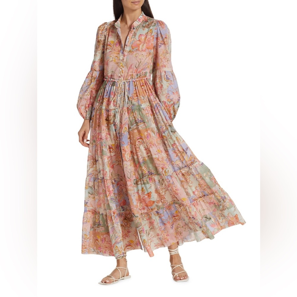 Zimmermann ‘Cira Tiered Shirt Dress’ in Patch Multi Floral - US 6 / AU 1 / Small